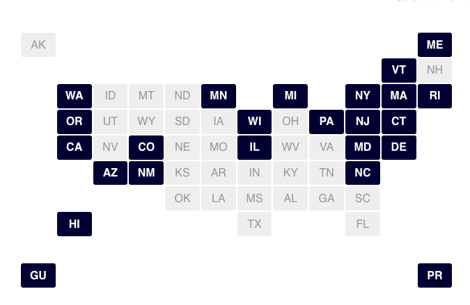 States that are part of the US Climate Alliance are dark