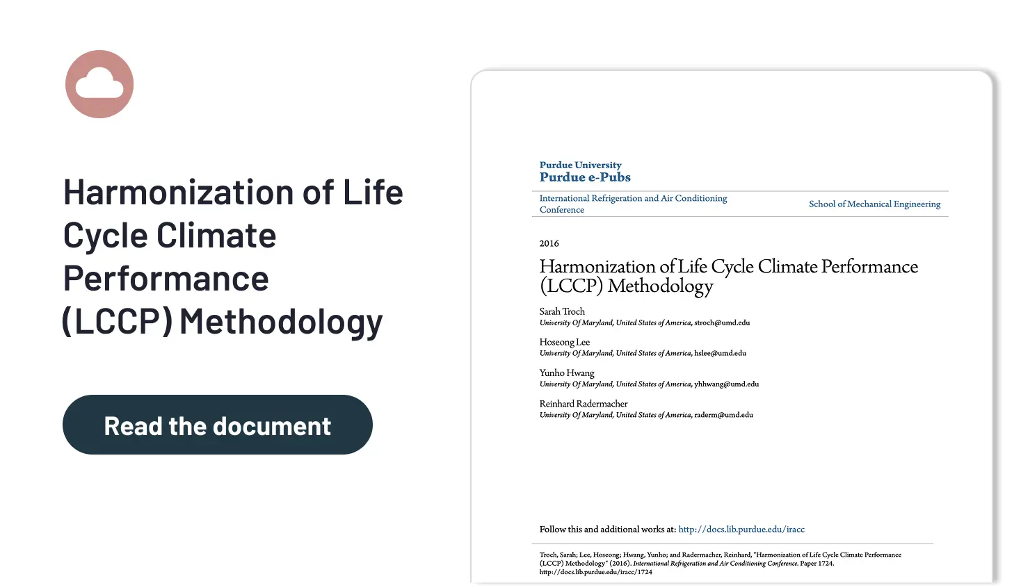 Harmonization of Life Cycle Climate Performance (LCCP) Methodology