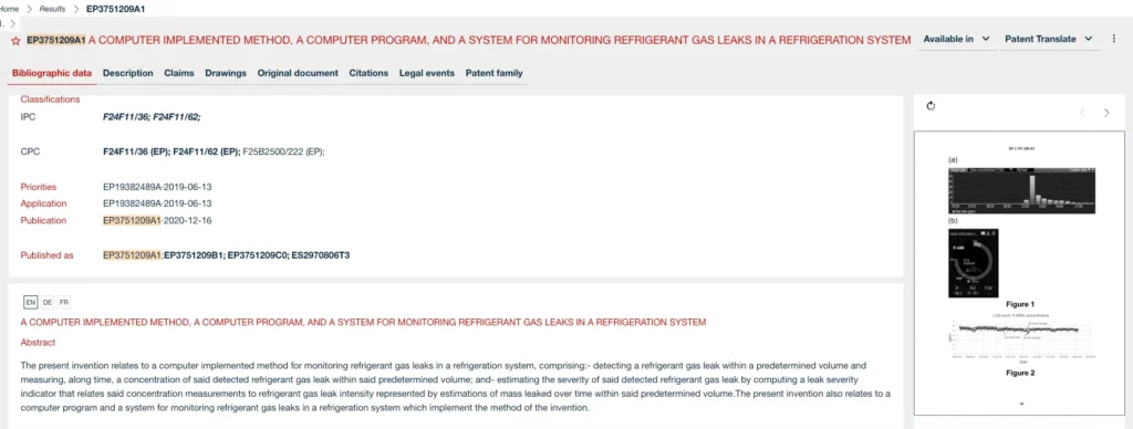 Patent database record