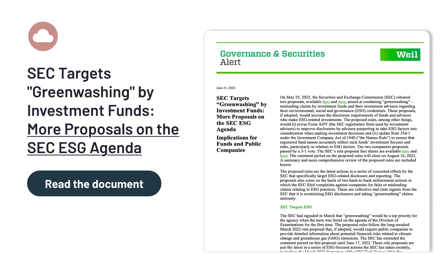 SEC Targets Greenwashing by Investment Funds More Proposals on the SEC ESG Agenda