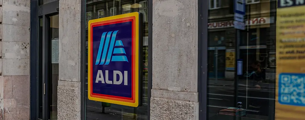 Storefront with the ALDI logo on the building façade