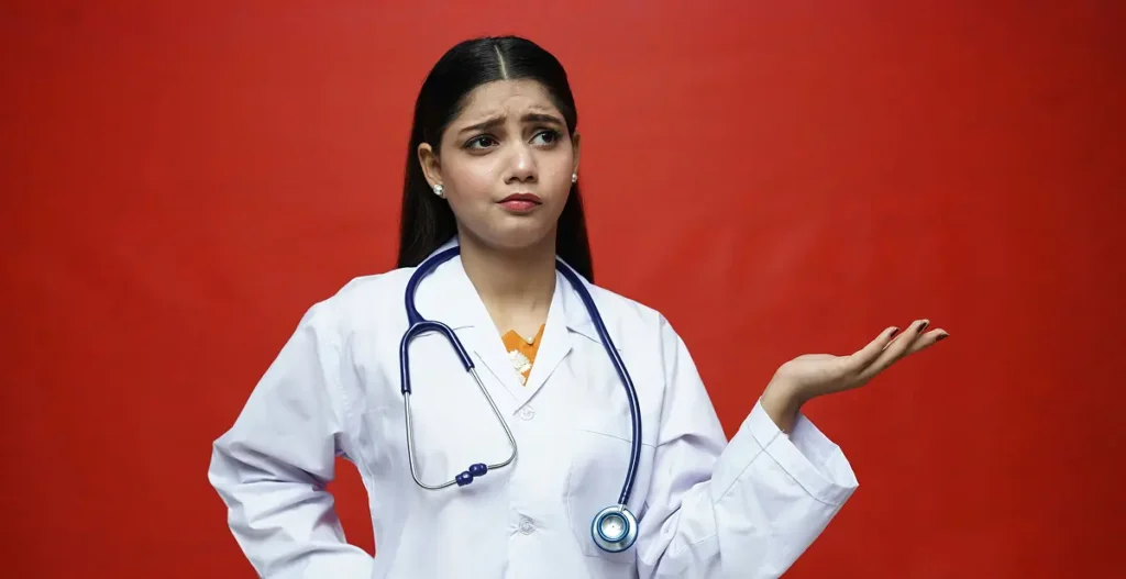 A healthcare professional with a concerned expression