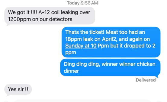 Text Message from AKO Client - Refrigerant Leak Detection Service